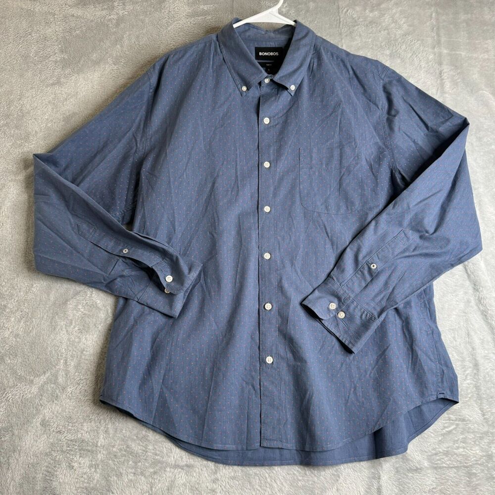 Bonobos Shirt Mens XL Blue Dot Slim Fit Long Sleeve Button Down Casual Workwear